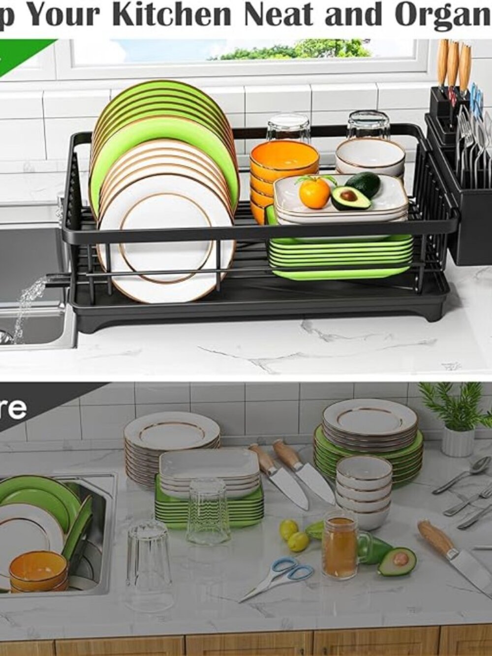 Compact Dish Drying Rack with Utensil Holder, Rust Resistant Organizer - Picture 6 of 7
